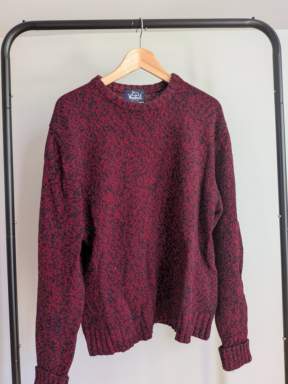 Woolrich Men's Black and Red Marled Crewneck Sweater